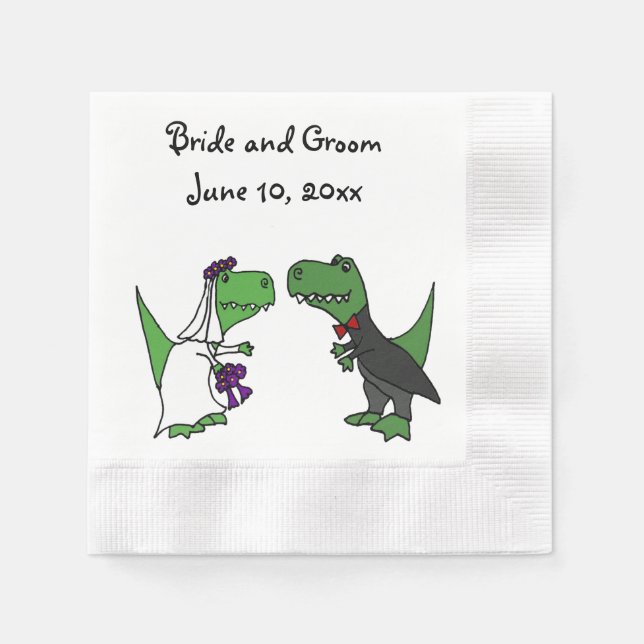 Servilleta De Papel Gracioso T-rex Dinosaurios Novia y Groom Boda Art (Anverso)