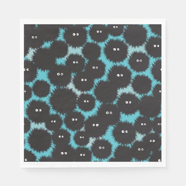 Servilleta De Papel Graciosos monstruos esponjosos negros (Anverso)