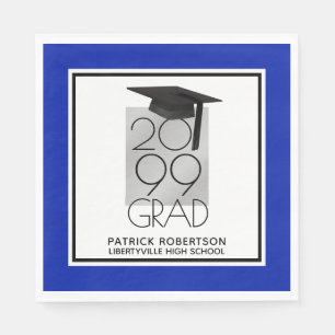 Servilleta De Papel GRAD negro y plateado   Azul editable   Graduación