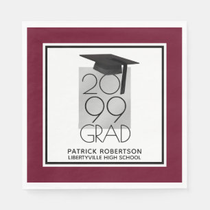 Servilleta De Papel GRAD negro y plateado Maroon editable Graduaci