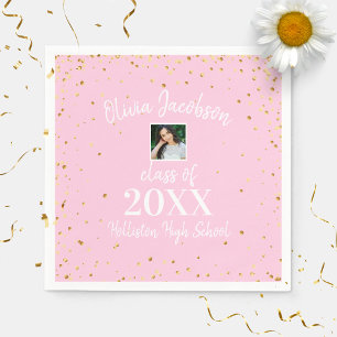 Servilleta De Papel Grad Photo Gold Confetti Graduación Party Nap Rosa