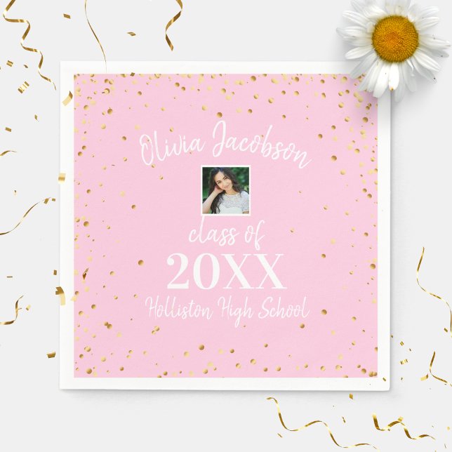 Servilleta De Papel Grad Photo Gold Confetti Graduación Party Nap Rosa (Subido por el creador)