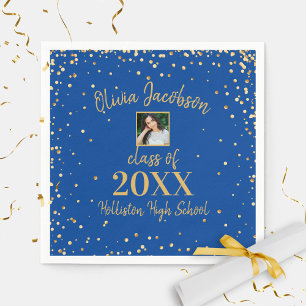 Servilleta De Papel Grad Photo Gold Confetti Graduation Party Blue