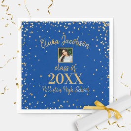 Servilleta De Papel Grad Photo Gold Confetti Graduation Party Blue