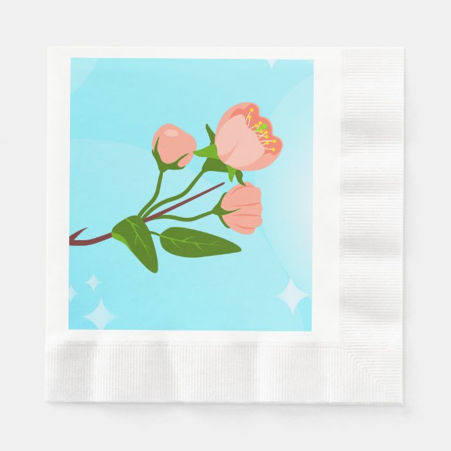 Servilleta De Papel Gradiente azul del cielo con rama de primavera flo (Anverso)