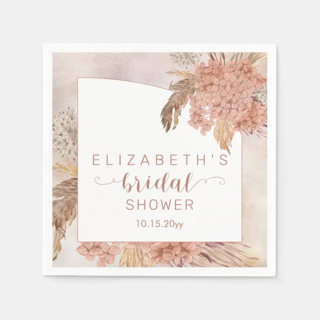 Servilleta De Papel Grado Boho Pampas | Hydrangeas Bridal Shower (Anverso)