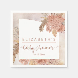 Servilleta De Papel Grado Boho Pampas   Hydrangeas Chica Baby Shower