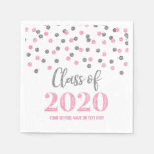 Servilleta De Papel Graduación 2020 de Confetti Plata Rosa