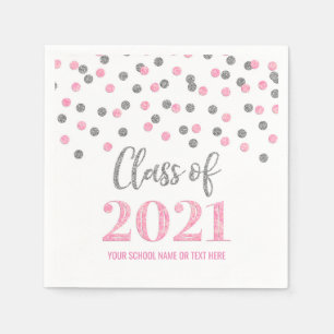 Servilleta De Papel Graduación 2021 de Confetti Plata Rosa