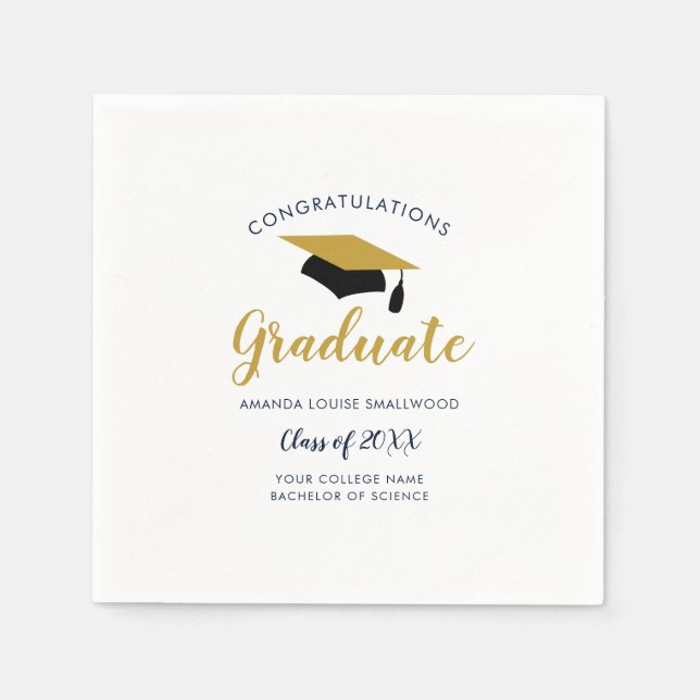 Servilleta De Papel Graduación 2024 Script Gold Cap Fiesta Papel (Anverso)