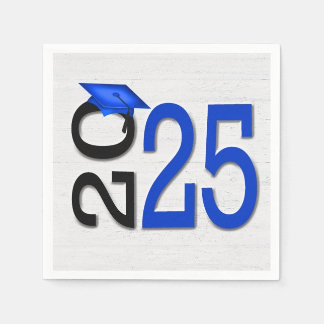 Servilleta De Papel Graduación 2025 Azul y negro en madera (Anverso)