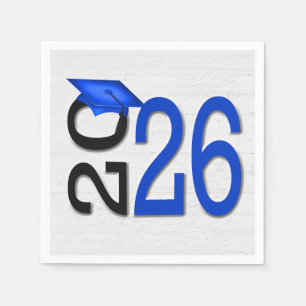 Servilleta De Papel Graduación 2025 Azul y negro en madera