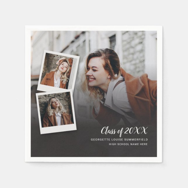 Servilleta De Papel Graduación 2025 Collage de fotos Script Grad Paper (Anverso)