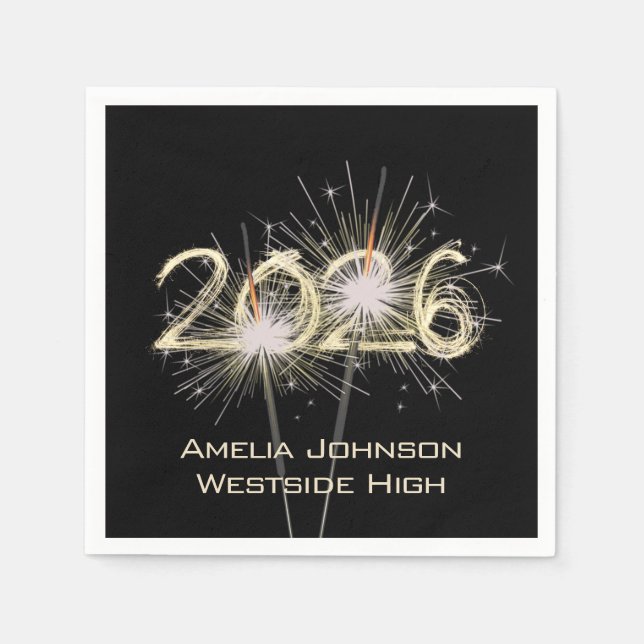 Servilleta De Papel Graduación 2025 Esparklers En Negro (Anverso)