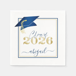 Servilleta De Papel Graduación 2025 Faux Metallic Blue Gold Script