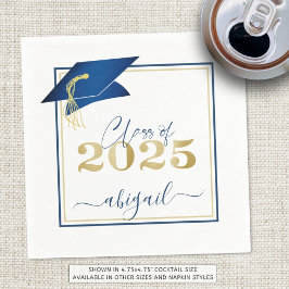Servilleta De Papel Graduación 2025 Faux Metallic Blue Gold Script