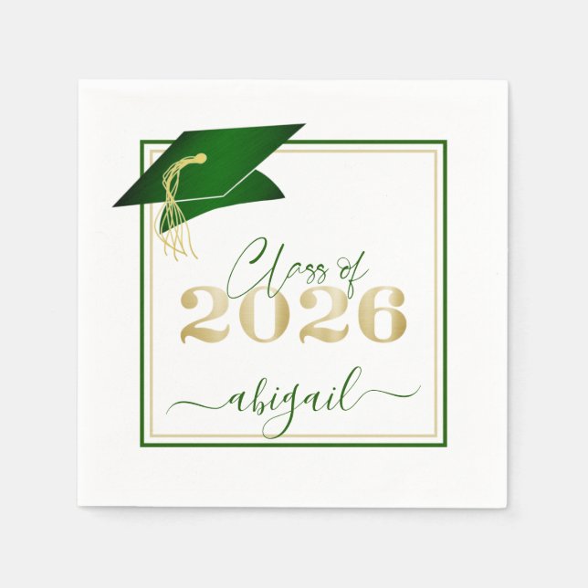 Servilleta De Papel Graduación 2025 Faux Metallic Green Gold Script (Anverso)