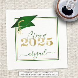 Servilleta De Papel Graduación 2025 Faux Metallic Green Gold Script