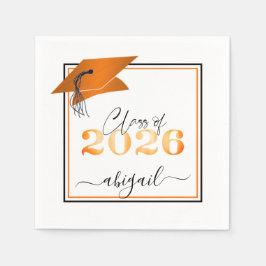 Servilleta De Papel Graduación 2025 Faux Metallic Naranja Black Script