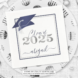 Servilleta De Papel Graduación 2025 Faux Metallic Navy Silver Script