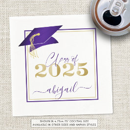 Servilleta De Papel Graduación 2025 Faux Metallic Purple Gold Script