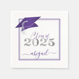 Servilleta De Papel Graduación 2025 Faux Metallic Purple Silver Script