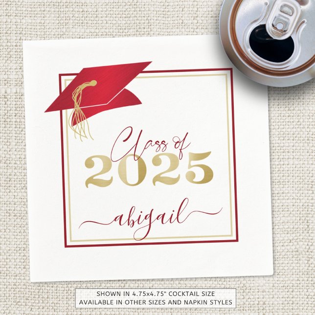 Servilleta De Papel Graduación 2025 Faux Metallic Red Gold Script (Subido por el creador)