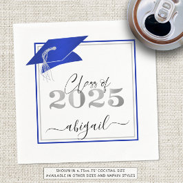 Servilleta De Papel Graduación 2025 Faux Metallic Royal Blue Silver