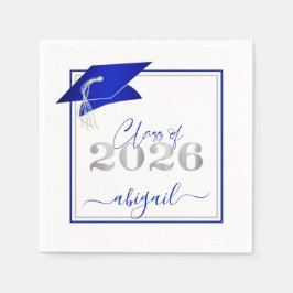 Servilleta De Papel Graduación 2025 Faux Metallic Royal Blue Silver