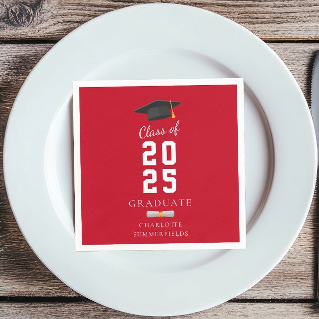 Servilleta De Papel Graduación 2025 Grad Cap y Personalizado Scroll (Graduation 2025 Elegant Party Paper Napkin)