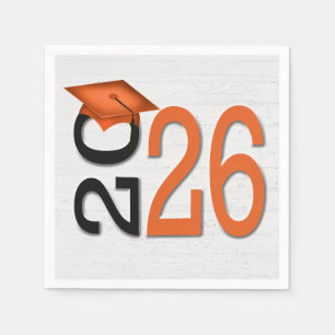 Servilleta De Papel Graduación 2025 Naranja y negro en madera