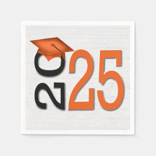 Servilleta De Papel Graduación 2025 Naranja y negro en madera