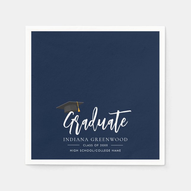 Servilleta De Papel Graduación 2025 Script Navy Blue Paper (Anverso)