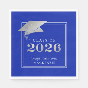 Servilleta De Papel Graduación 2026 Azul Real Plateado Falso