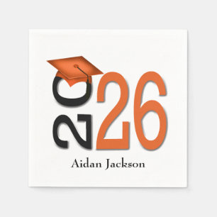 Servilleta De Papel Graduación 2026 Naranja y Negro con Nombre