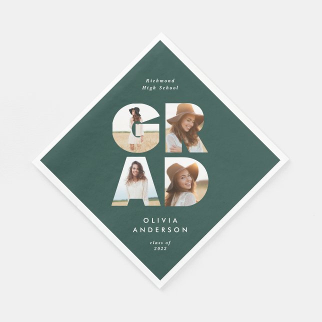 Servilleta De Papel Graduación 4 foto moderna verde personalizado (Esquina)