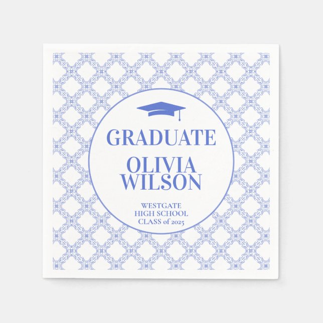 Servilleta De Papel Graduación azul elegante y moderna (Anverso)