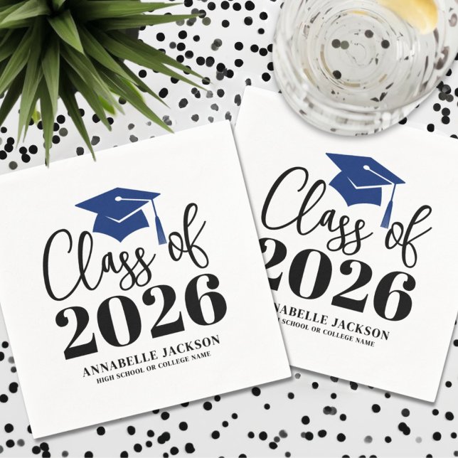 Servilleta De Papel Graduación Azul Personalizada (Personalized Blue Graduation Napkins)