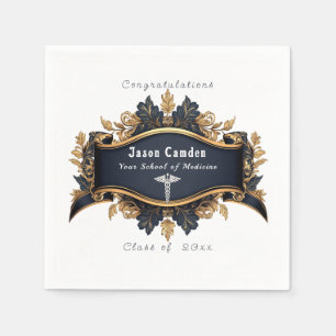 Servilleta De Papel Graduación Caduceus Elegante Oro Negro Blanco