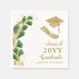 Servilleta De Papel Graduación Cap Faux Gold Year Script Elegante