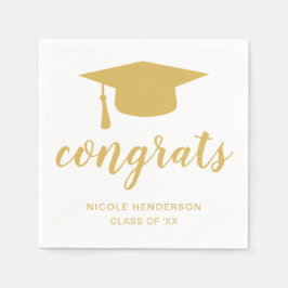 Servilleta De Papel Graduación Cap Gold y felicitaciones blancas