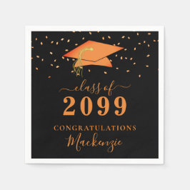 Servilleta De Papel Graduación Cap Naranja negro guión de confetti