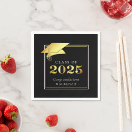 Servilleta De Papel Graduación Clase de Oro Negro 2025 Personalizada