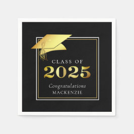 Servilleta De Papel Graduación Clase de Oro Negro 2025 Personalizada