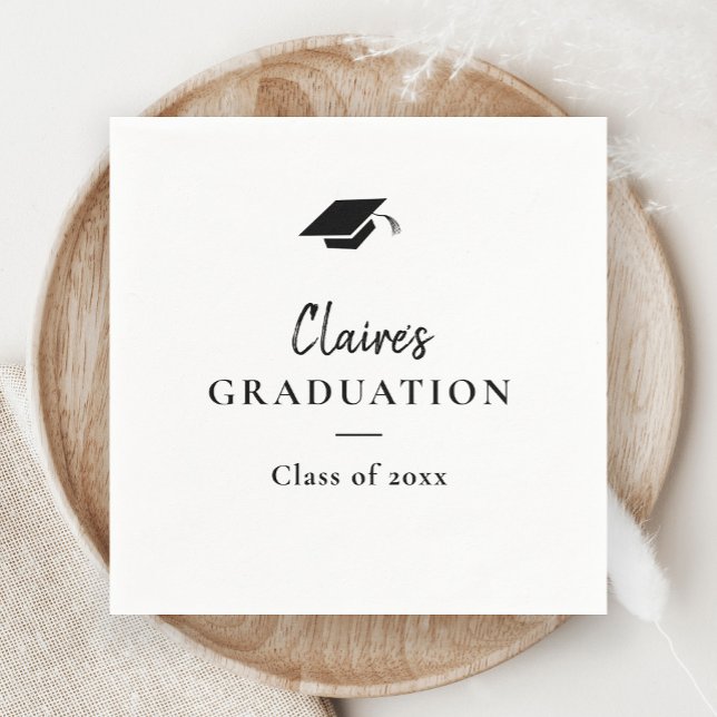 Servilleta De Papel Graduación clásica simple (Modern Handwritten Black and White Cap Graduation Party Napkins.)