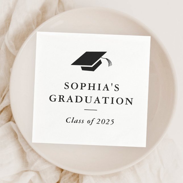Servilleta De Papel Graduación clásica simple en blanco y negro (Simple black and white graduation party paper napkins.)
