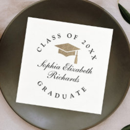 Servilleta De Papel Graduación clásico script negro y blanco 