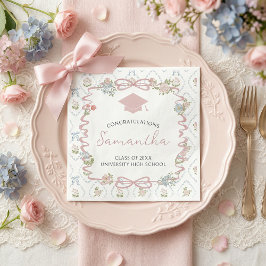 Servilleta De Papel Graduación con lazo rosa de flor silvestre