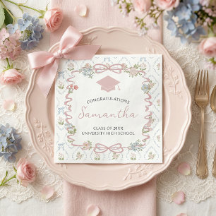 Servilleta De Papel Graduación con lazo rosa de flor silvestre