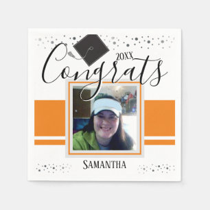 Servilleta De Papel Graduación Congrats GRAD Name y Photo Naranja